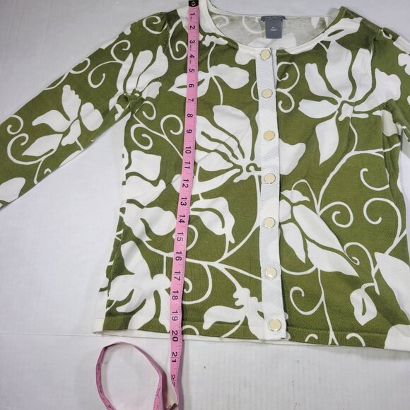 Ann Taylor Petites Green & White Floral Button-Down Cardigan Sweater Size S - Picture 3 of 7